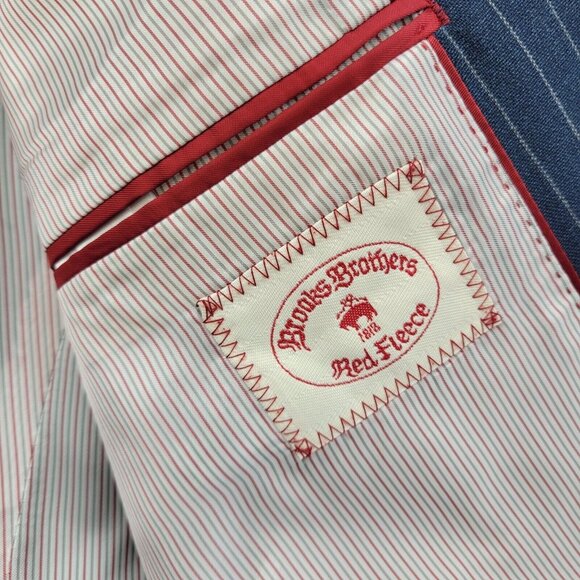 Brooks Brothers Blazer Mens Size 42 Long Tollegno 1900 Career Navy Pinst… - Picture 14 of 15